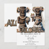 Invitation Mariés Hawaïens Polynésiens Tiki Fiançailles (Devant / Derrière)