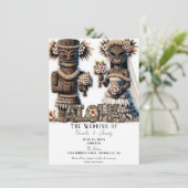 Invitation Mariés Hawaïens Polynésiens Tiki pour mariage (Debout devant)