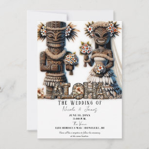 Invitation Mariés Hawaïens Polynésiens Tiki pour mariage 