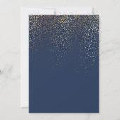 Invitation Mariés Navy & Or Script Confettis Réception (Dos)