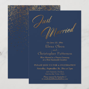 Invitation Mariés Navy & Or Script Confettis Réception