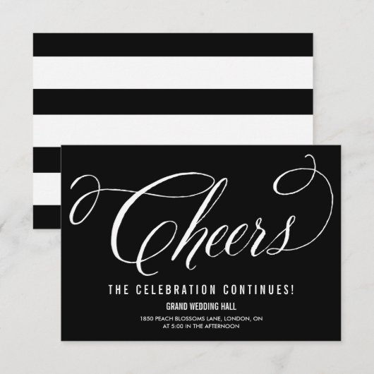 Invitation Mariés Noir & Blanc Élégant Écriture Réception (Devant / Derrière)