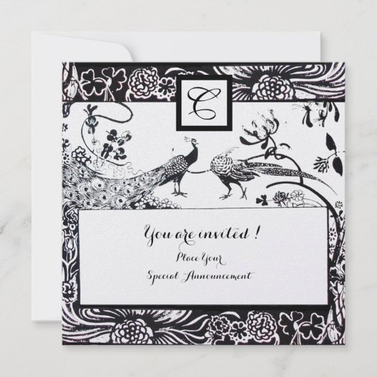 Invitation MARIÉS OISEAUX AMOUR MONOGRAMME Noir, Perle Blanch (Devant)