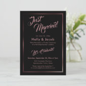 Invitation Mariés Rose Gold sur Réception Mariage Noir (Debout devant)