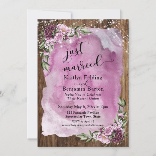 Invitation Mariés Rustique Fleurs Aquarelle & Lumières (Devant)