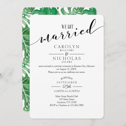 Invitation Mariés Soirée de mariage de verdure tropicale (Devant / Derrière)