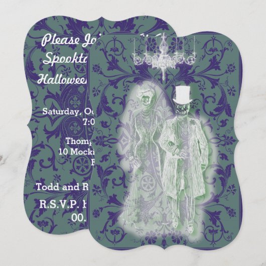 Invitation Mariés squelette de fantôme de Goth et femme (Devant / Derrière)