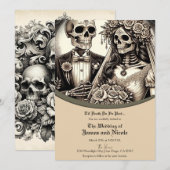 Invitation Mariés squelettes beige mariage tan (Devant / Derrière)