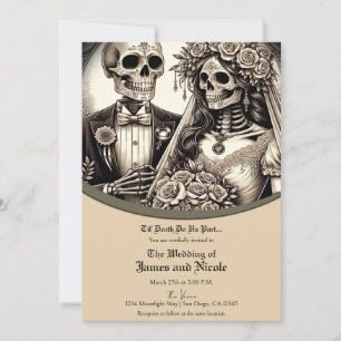 Invitation Mariés squelettes beige mariage tan