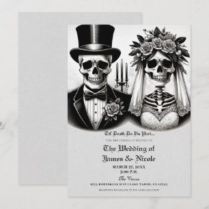 Invitation Mariés squelettes gris vintage blanc pour mariage