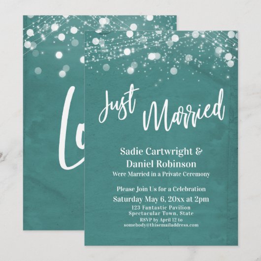 Invitation Mariés Texturé Juste Mariés Bleu Turquoise Récepti (Devant / Derrière)