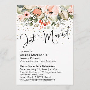 Invitation Mariés Typography Blush Floral Or Confettis