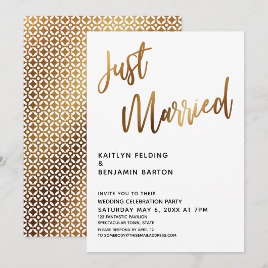 Invitation Mariés Typography Or Réception de Mariage (Devant / Derrière)
