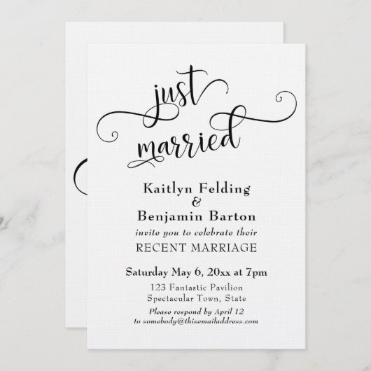 Invitation Mariés Typography Réception de Mariage uniquement (Devant / Derrière)