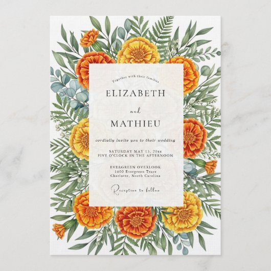 Invitation Marigold Artistic Botanical Wedding (Devant)