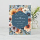 Invitation Marigold & Blue Artistic Bloom Wedding (Debout devant)