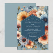 Invitation Marigold & Blue Artistic Bloom Wedding (Devant / Derrière)