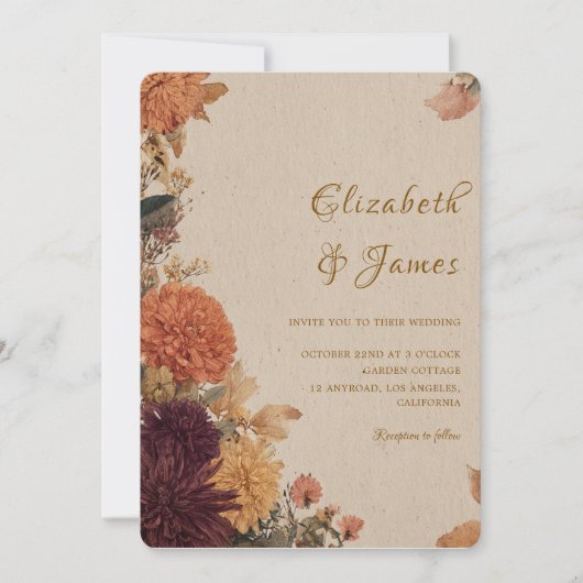 Invitation Marigold Bordure Rustique Boho Automne Mariage Flo (Devant)