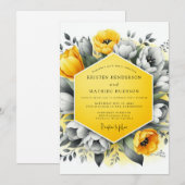 Invitation Marigold Charcoal Bloom Wedding (Devant / Derrière)