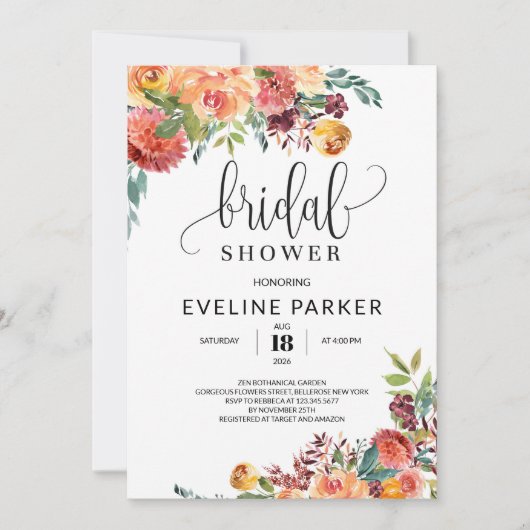 Invitation Marigold d'automne Boho et fleurs bordeaux rousses (Devant)