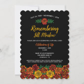 Invitation Marigold Floral Memorial Service Celebration Black (Devant)