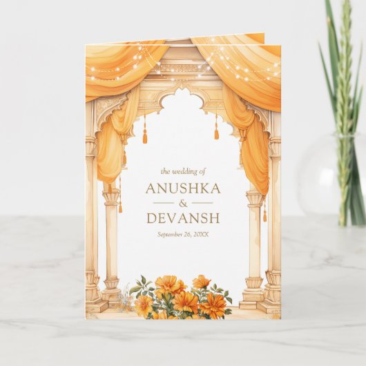 Invitation Marigold Floral Sud Indien Mandap Mariage hindou (Devant)