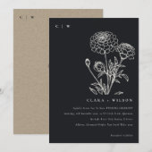 Invitation Marigold noir et blanc Mariage de croquis floraux (Devant / Derrière)