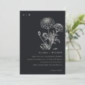 Invitation Marigold noir et blanc Mariage de croquis floraux (Debout devant)