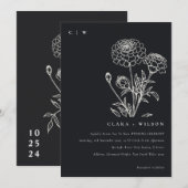 Invitation Marigold noir et blanc Mariage de croquis floraux (Devant / Derrière)