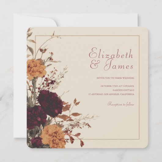 Invitation Marigold Rustic Boho Automne Floral Mariage (Devant)