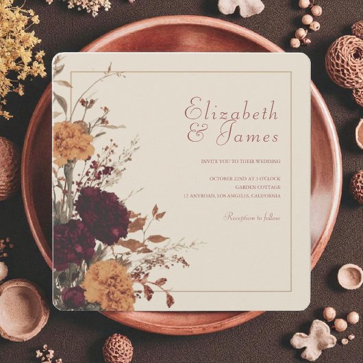 Invitation Marigold Rustic Boho Automne Floral Mariage