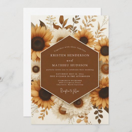 Invitation Marigold Rustic Sunflower Wedding (Devant / Derrière)