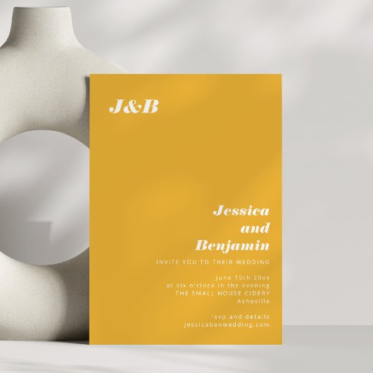 Invitation Marigold Yellow Bold Monogram Modern Wedding
