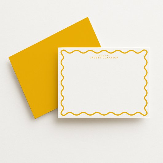 Invitation Marigold Yellow Modern Wavy Border Note Card