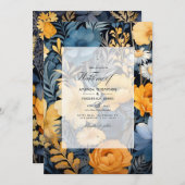Invitation Marigold Yellow, Navy Blue et Slate Grey Mariage (Devant / Derrière)
