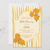 Invitation Marigolds rayures jaunes mariage indien haldi (Devant)