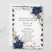 Invitation Marina Nautical Blooms Marine Blush Rehearer Dîner (Devant)