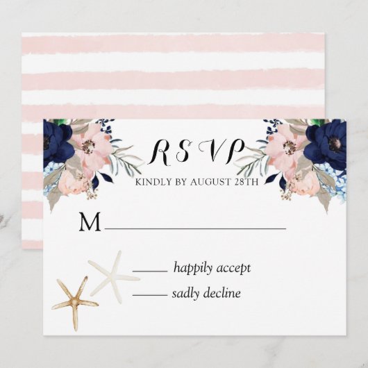 Invitation Marina Nautique Fleurit Marine Blush Wedding RSVP (Devant / Derrière)