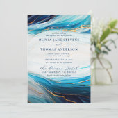 Invitation Marine Abstraite moderne Gold Ocean Wave Beach Mar (Debout devant)