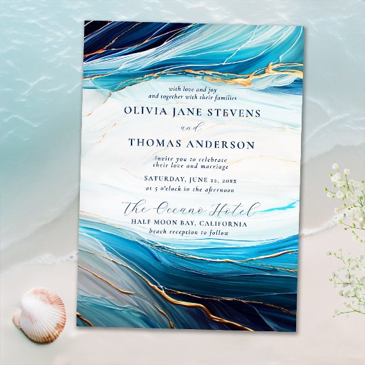 Invitation Marine Abstraite moderne Gold Ocean Wave Beach Mar