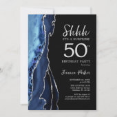 Invitation Marine Agate Argent Noir Surprise 50e anniversaire (Devant)
