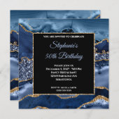 Invitation Marine Agate Gold Parties scintillant Glam 50e ann (Devant / Derrière)