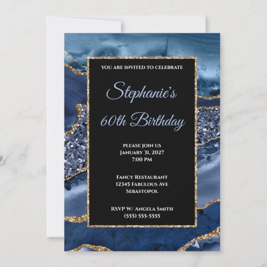 Invitation Marine Agate Gold Parties scintillant Glam 60e ann (Devant)