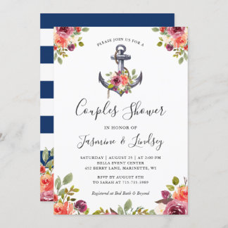 Invitation Marine Ancre nautique Floral Mariage Couples Douch