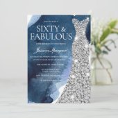 Invitation Marine Aquarelle et Argent Gown 60e fête d'anniver (Debout devant)