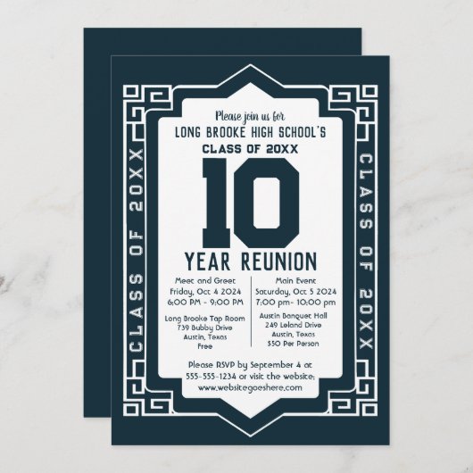 Invitation Marine Art Déco 10 Année Classe secondaire Réunion (Devant / Derrière)