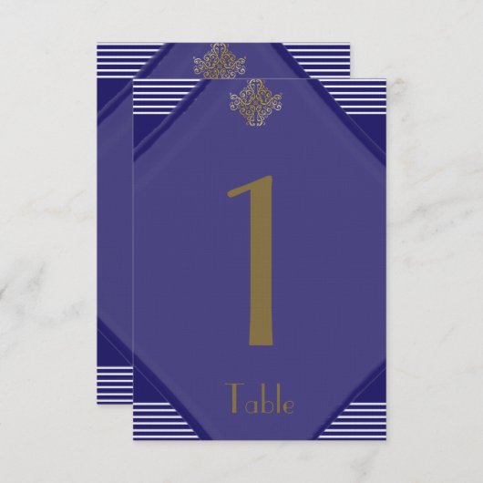 Invitation Marine Art Déco Posh Mariage Numéro de tableau (Devant / Derrière)