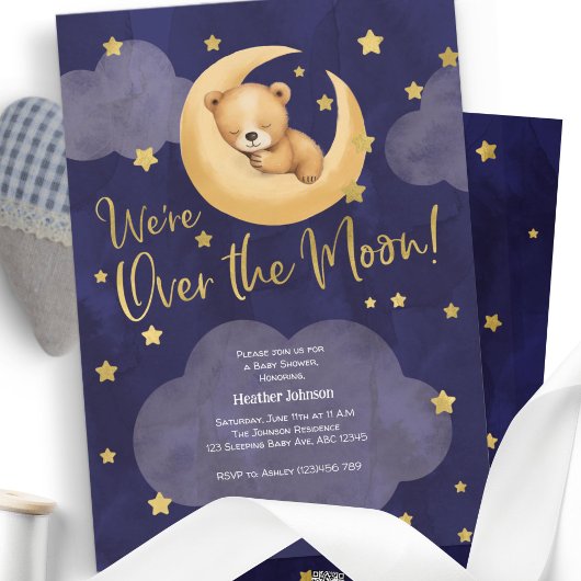 Invitation Marine au-dessus de la lune Ours en peluche Twinkl