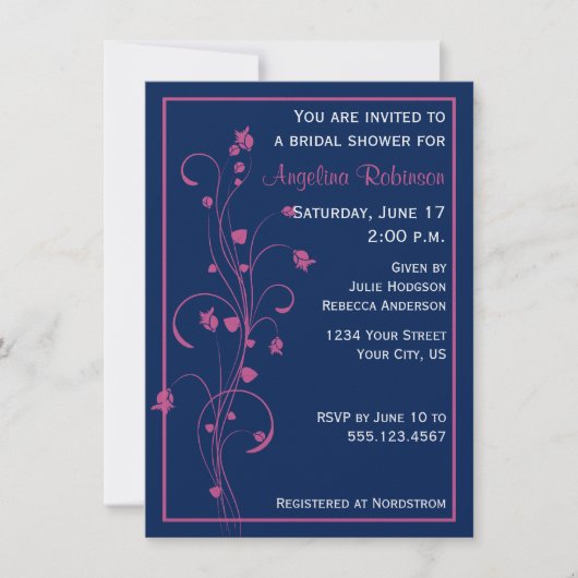 Invitation Marine Avec Fête des mariées Florale Rose Design I (Devant)