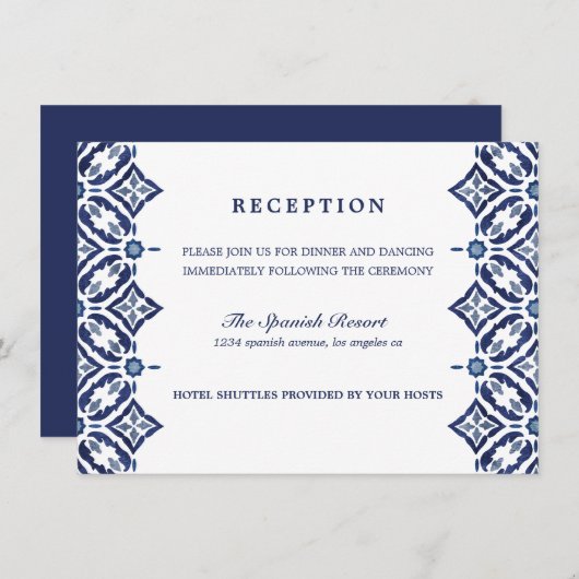 Invitation Marine Azulejo | Espagne Réception mariage en mosa (Devant / Derrière)